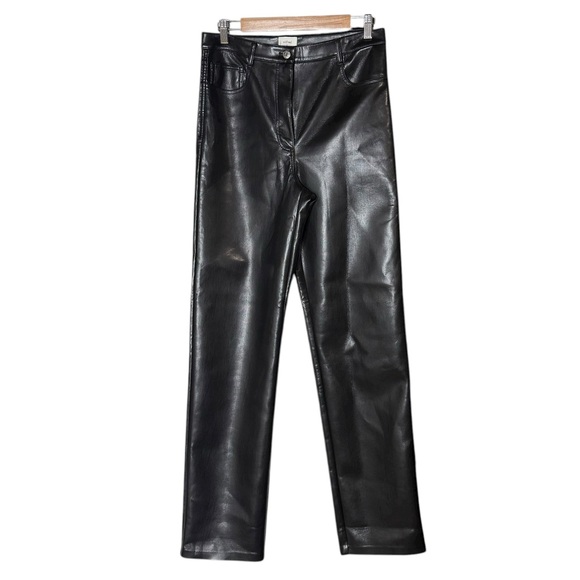 Aritzia Wilfred The Melina Vegan Leather Black Pant Size 10 Straight Leg NEW - Picture 1 of 10